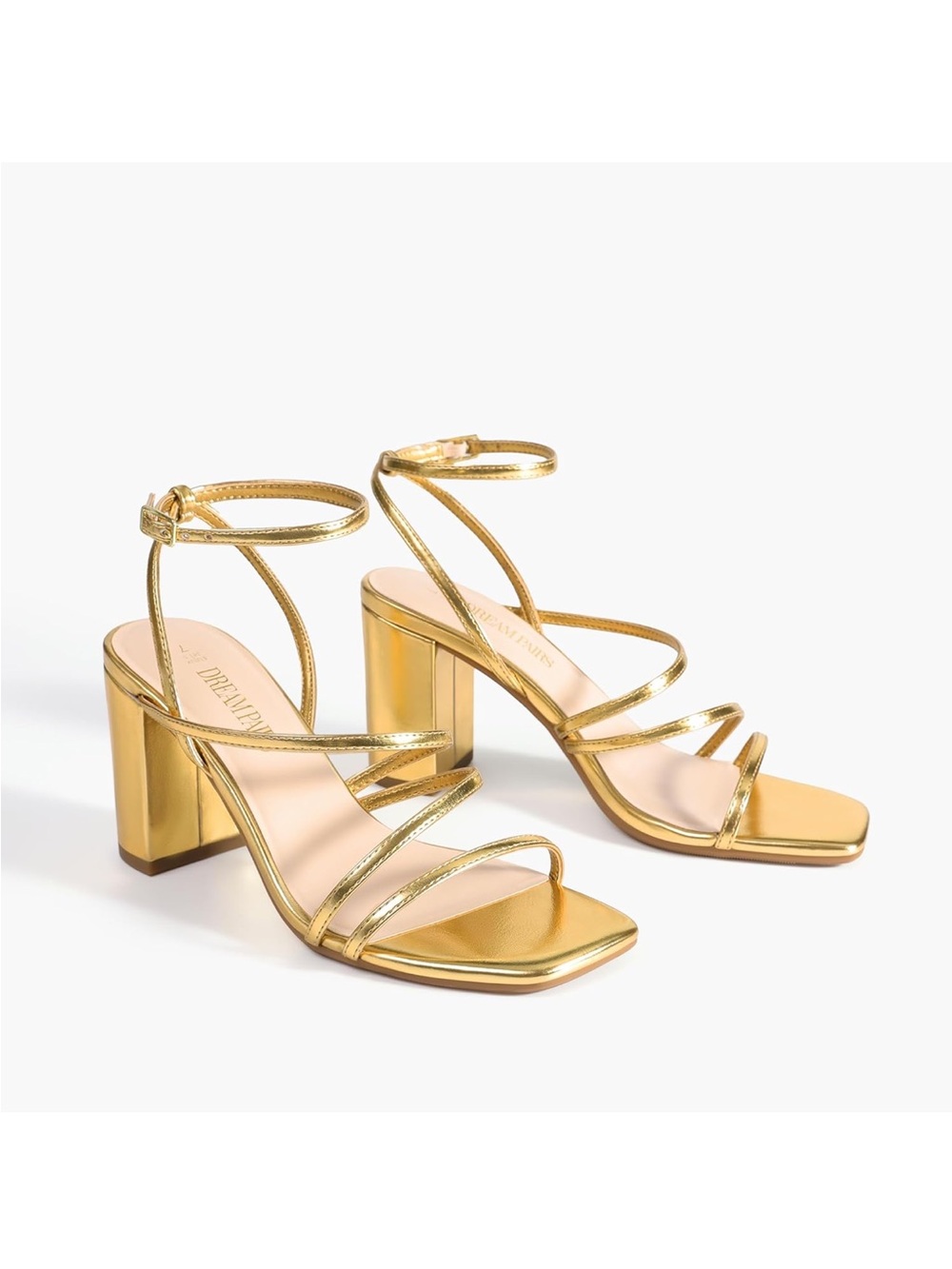Dream Pairs Metallic Gold Strappy Block Heel Sandals